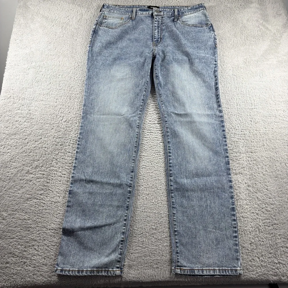 Nova Men Straight Leg Jeans 34x32 Stretch Acid Wash Blue Faded Retro